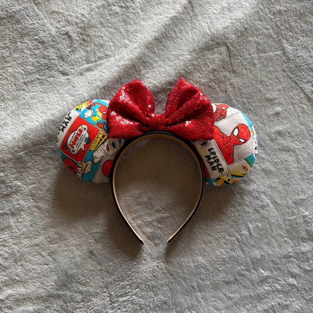 Spider-Man Comic Mouse Ears Headband Red Sequin Bow Marvel Inspired - M502